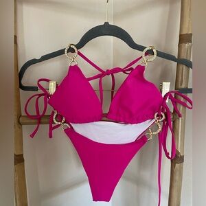 Hot Pink Bikini with Gold Accents